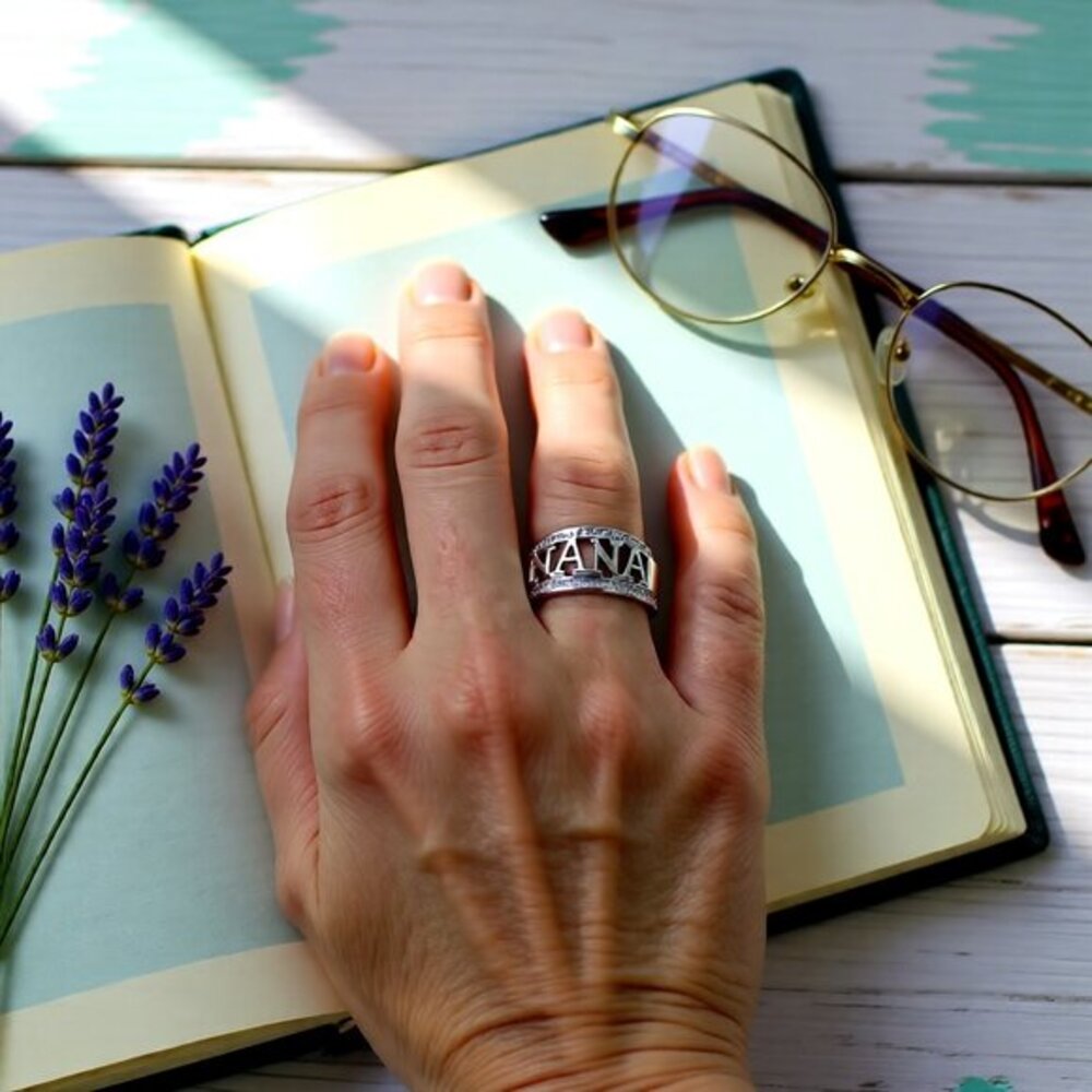 Nana Rhinestone Ring • Sparkling Silver Plated Grandmother & Nana Gift • Sz 6.5 - Picture 2 of 6